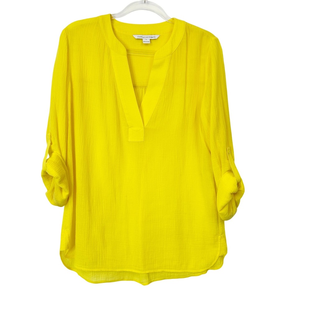 Diane Von Furstenberg DVF Gauze Cotton Tunic Top Women's Size 6 Yellow